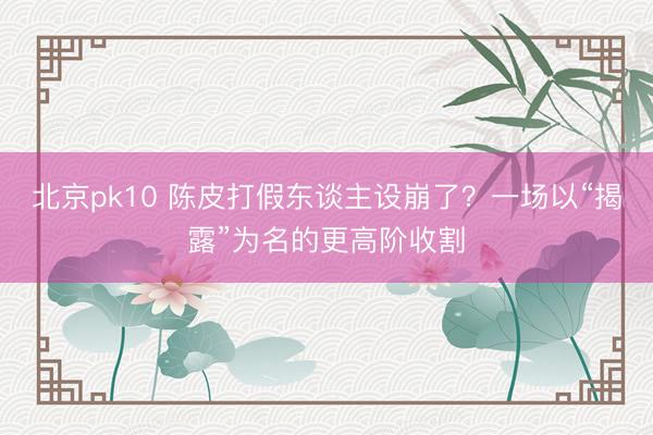 北京pk10 陈皮打假东谈主设崩了？一场以“揭露”为名的更高阶收割